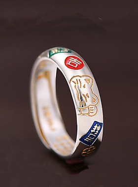 吉祥纳福戒指女轻奢感时尚新中式描金猫咪开口食指戒包邮