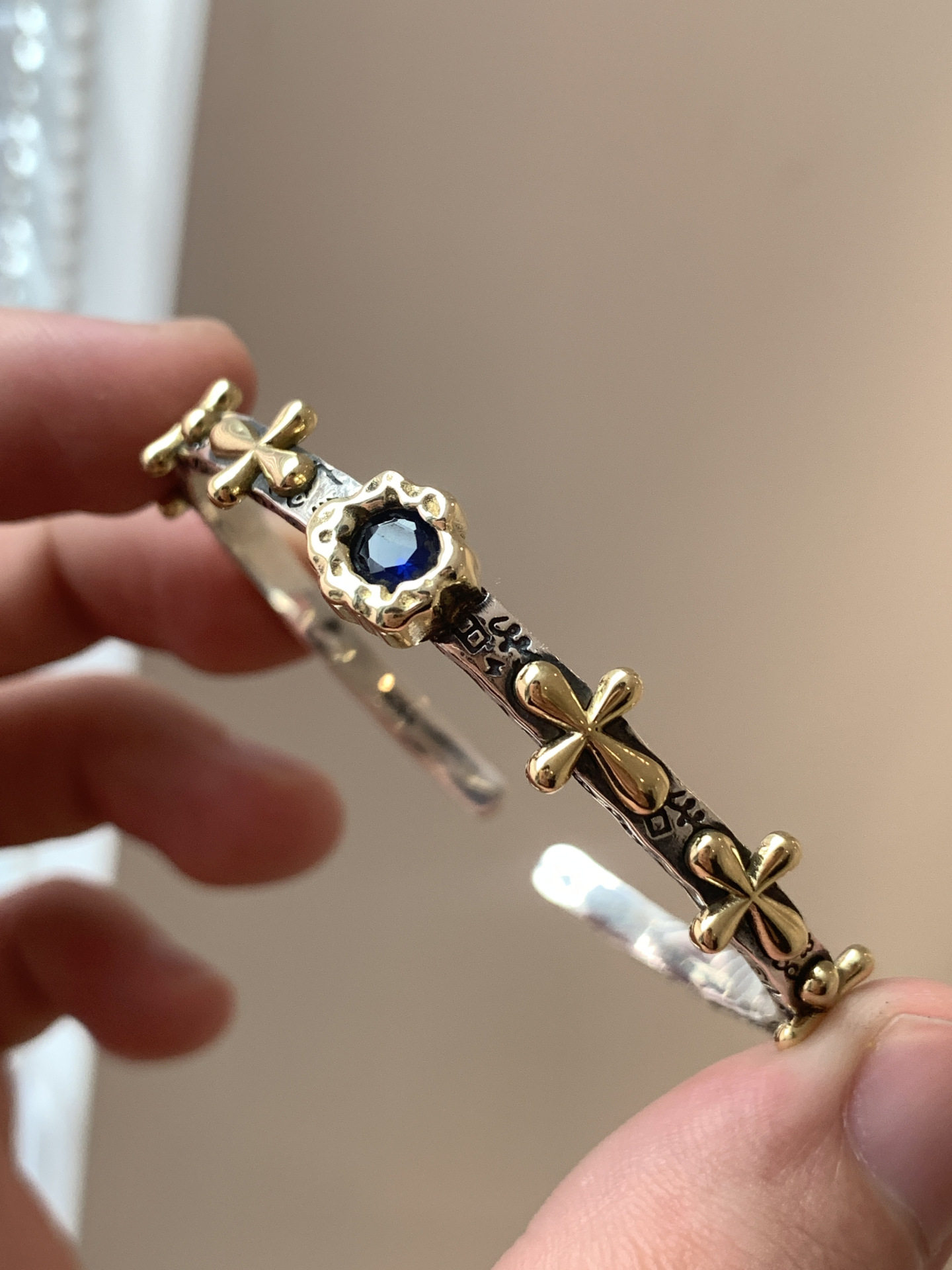 原创925钻石温柔宝石轻奢十字涂鸦手镯女轻奢小众ins小众设计精致