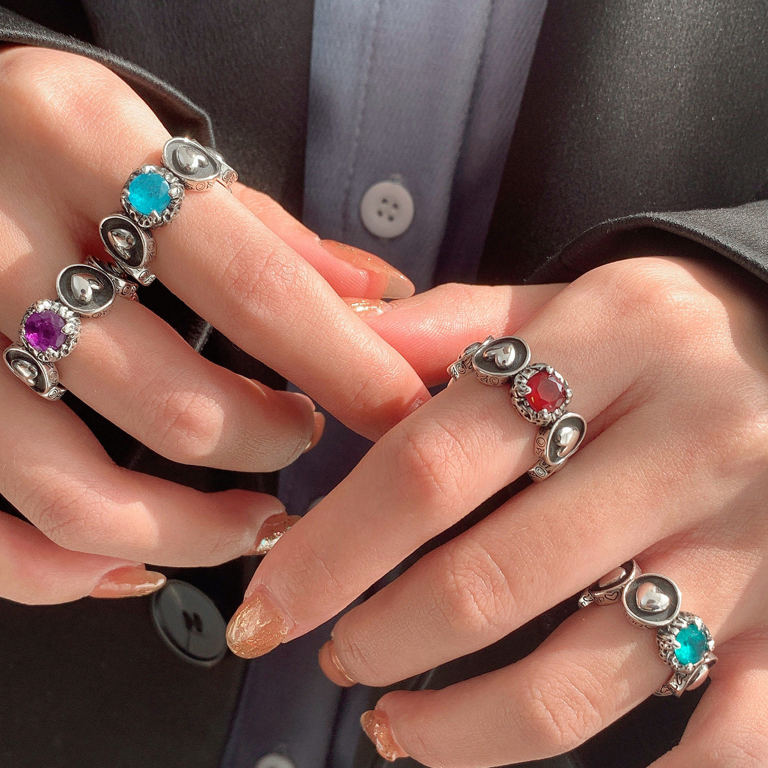 爱心锆锆桃心食指开口戒指女2026年新款潮小众设计感食指戒女包邮