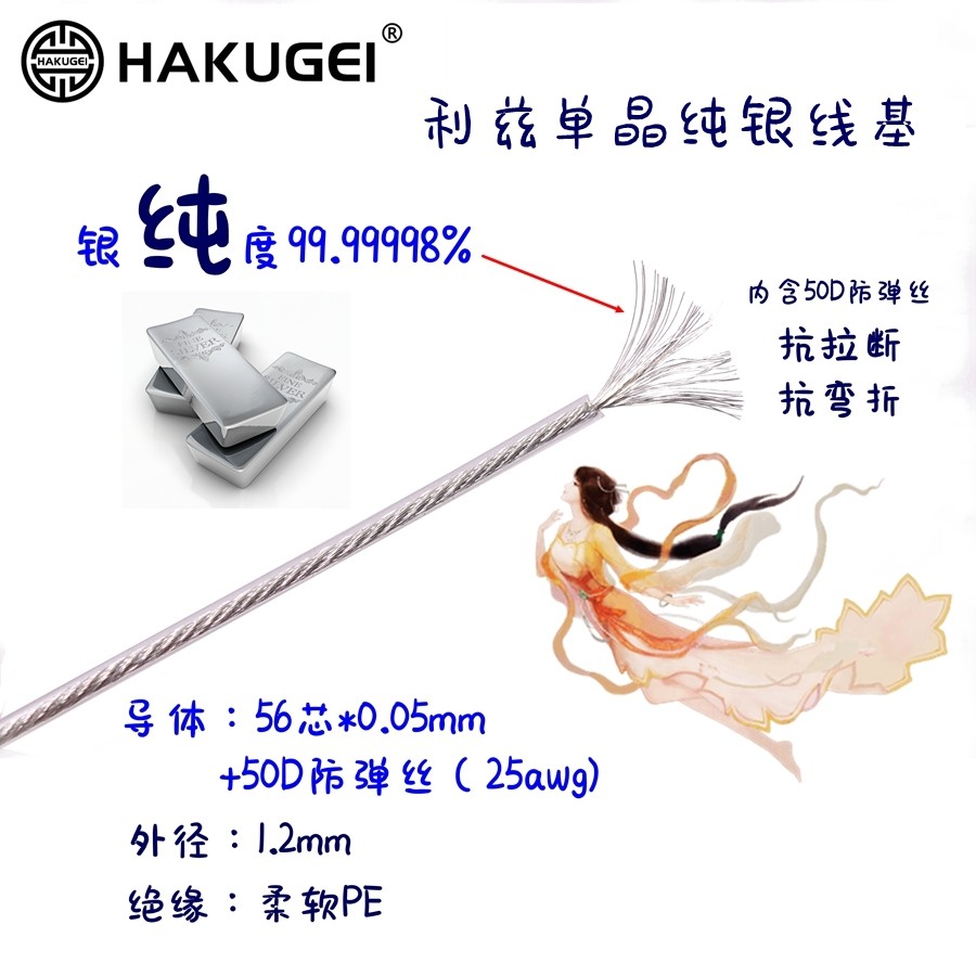 thumbnail for Tiannu Leeds Single Crystal Sterling Silver Audiophile Earphone Cable 56 cores *0.05mm + 50D bulletproof wire 26awgOD1.2mm
