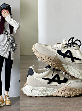 复古阿甘德训鞋女2025新款秋季爆款黄色内增高休闲鞋拼色运动女鞋