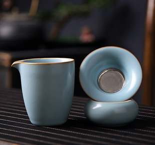 汝窑茶漏架茶滤不锈钢网公道杯组合海陶瓷茶具分茶隔器茶叶过滤器