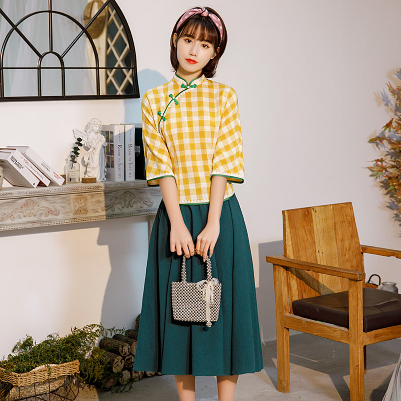 民国中式改良旗袍女装唐装套装女2020春夏两件套复古风汉服中国风