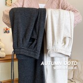 高腰垂感小个子显瘦慵懒休闲加绒阔腿裤 米白糯米裤 女秋冬2025新款