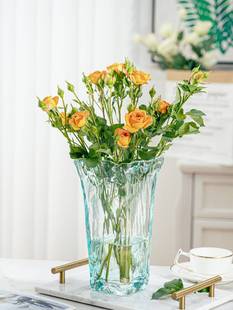 高级感轻奢西班牙玻璃花瓶摆件客厅透明创意插花鲜花芍药玫瑰装 饰
