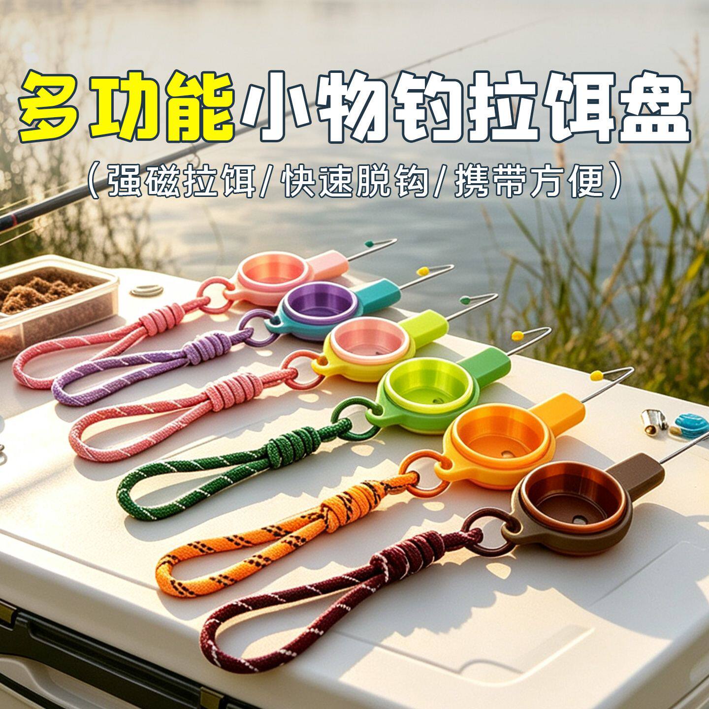 小物钓饵料盒多功能拉饵盘便携开饵盒取钩挡针磁吸拉饵垂钓鱼钩盒
