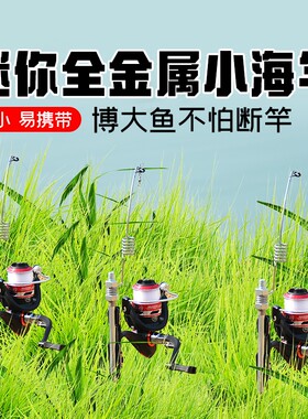 一体加厚全金属插地式钓竿迷你便携短节金属弹簧鱼竿海竿冰钓竿