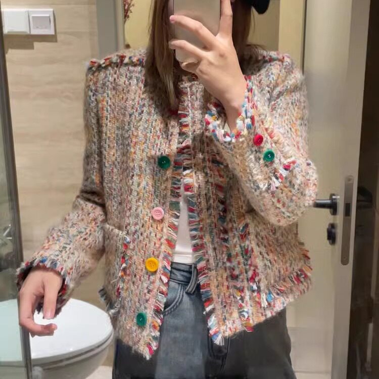 小香风外套女春秋新款高级感法式气质粗花呢韩版宽松显瘦短款上衣