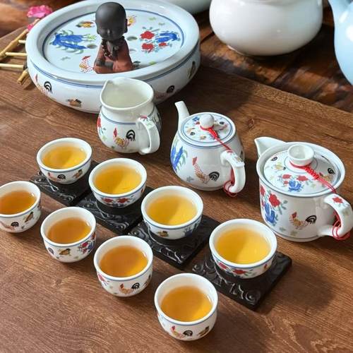 陶泽华茶具斗彩鸡缸杯酒店办公室家用陶瓷干泡盘中式功夫茶具简易