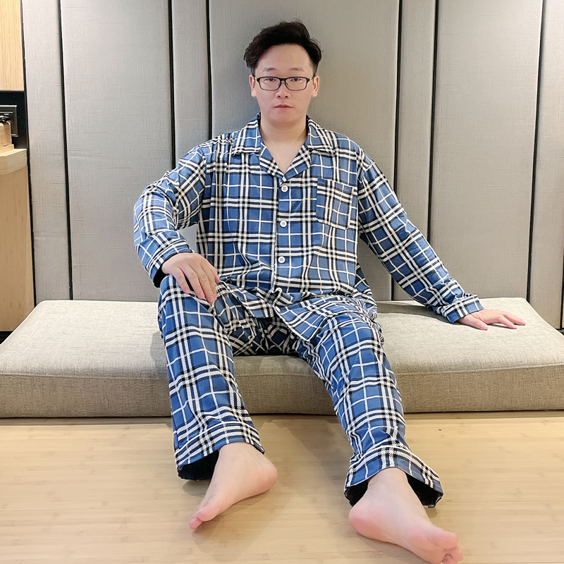 睡衣男士春秋季秋款纯棉长袖家居服男款全棉格子四季款套装可外穿