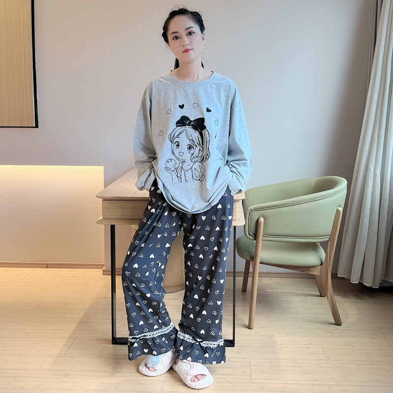 卡通小女孩韩版睡衣女长袖春秋全棉纯棉甜美可爱休闲可外穿家居服