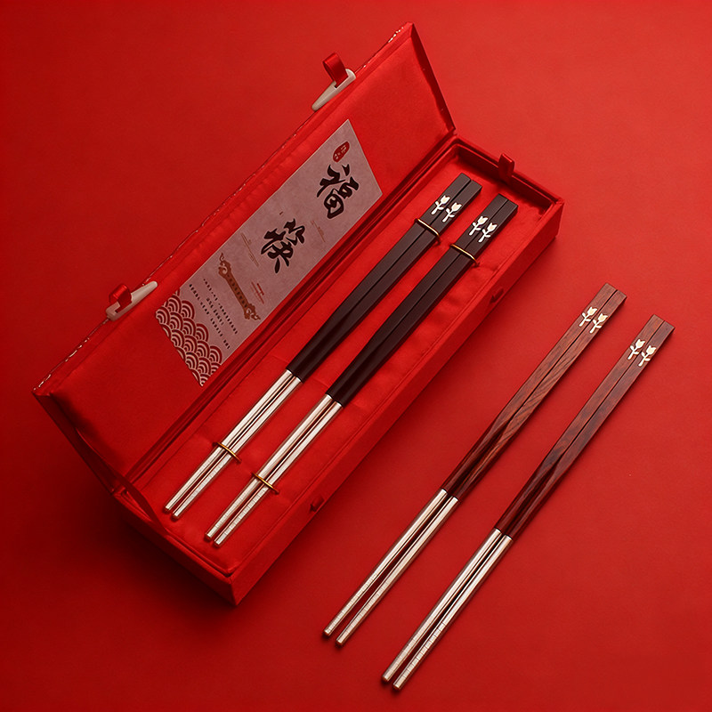 999纯银防霉抗菌家用结婚情侣对筷子 免费刻字个性情人节礼物定制