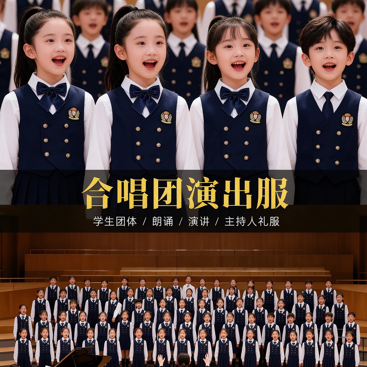 儿童合唱演出服中小学生班服朗诵演讲比赛表演服学院风主持人礼服