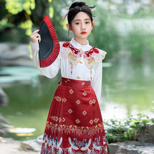马面裙女童2025新款女孩古风唐装新中式中秋节服装儿童汉服中国风