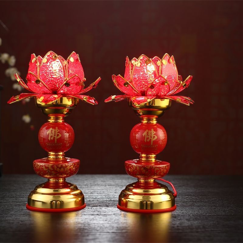 小号红色莲花灯佛前灯泡款供佛灯财神观音灯长明灯插电荷花灯家用