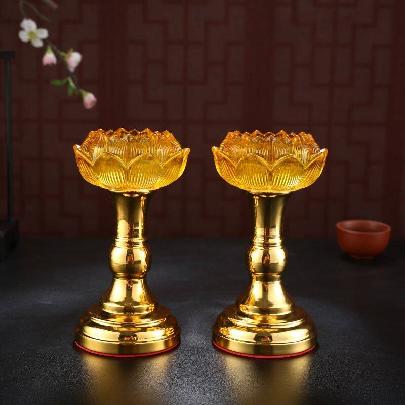 寺庙蜡烛台座琉璃供奉烛台供佛酥油灯座八吉祥莲花酥油防风烛台