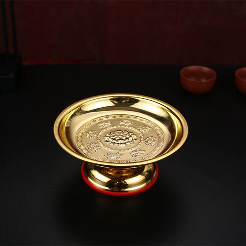 家用上供合金莲花高脚水果盘供盘果碟佛具佛堂用品财神供盘佛盘