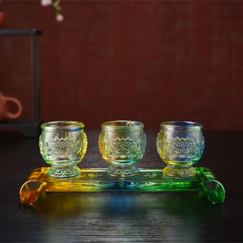 琉璃水杯供佛供水莲花家用供奉观音酒杯财神佛具用品酒盅茶杯
