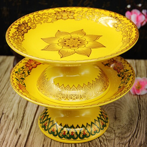 家用上供陶瓷莲花高脚水果盘佛具观音供盘贡品专用盘一整套