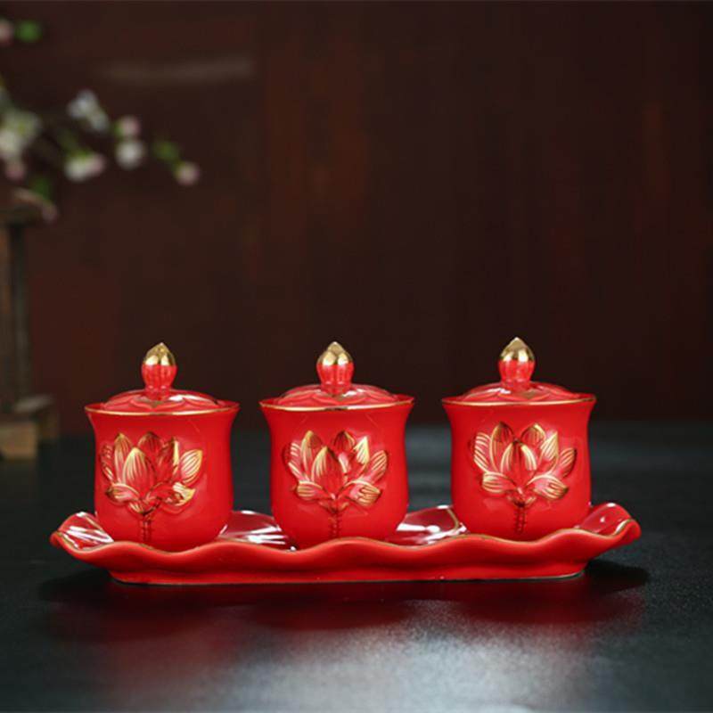 中式家用供具浮雕净水杯佛堂用品三连莲花杯三件套供奉佛水杯观音,家居饰品,国学摆件,淘宝优惠券,粉丝福利购,淘宝优惠卷