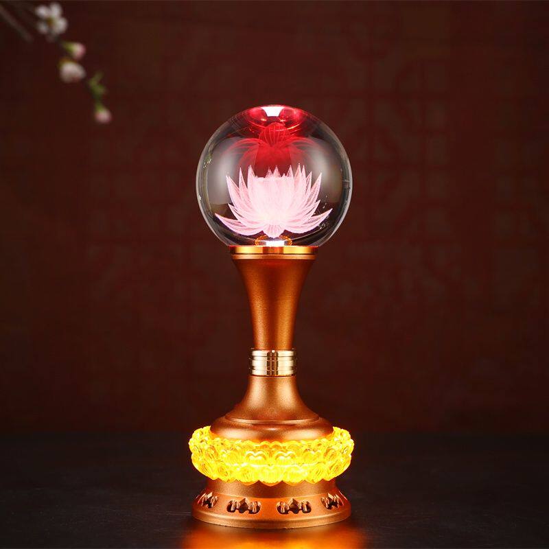 莲花灯佛供灯家用led插电长明灯观音仙道家水晶充电佛灯佛前供灯