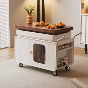 可移动小茶几胡桃木推车茶几客厅家用升降折叠沙发边几多功能茶桌