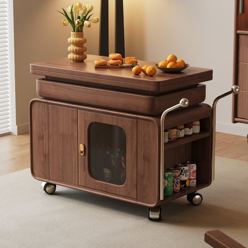 胡桃木全实木可移动沙发边几