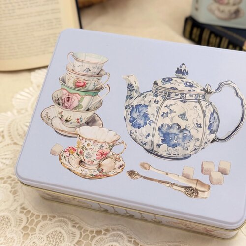 入手困难【新品】茶壶&杯子图案 空罐 日本采购