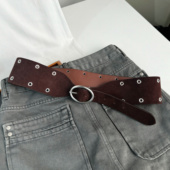 韩版 东大门风y2k穿搭胯部装 饰宽腰带潮流双排圆孔皮带腰封配裙子