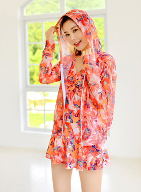 2026新款泳衣女微胖遮肉显瘦连帽泳装分体两件套拉链罩衫海边泳装