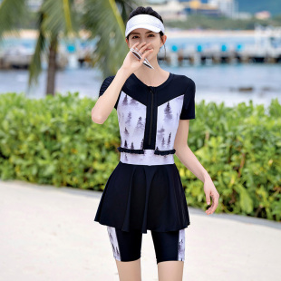 泳衣 平角连体2026年新款 泳衣女款 成人游泳馆专用微胖遮肉显瘦大码