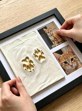 小红书爆款！猫咪脚印纪念相框照片掌印实木摆台桌面装饰画框摆件