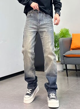设计款美式复古牛仔裤男宽松多口袋撞色直筒裤2026新款休闲长裤潮