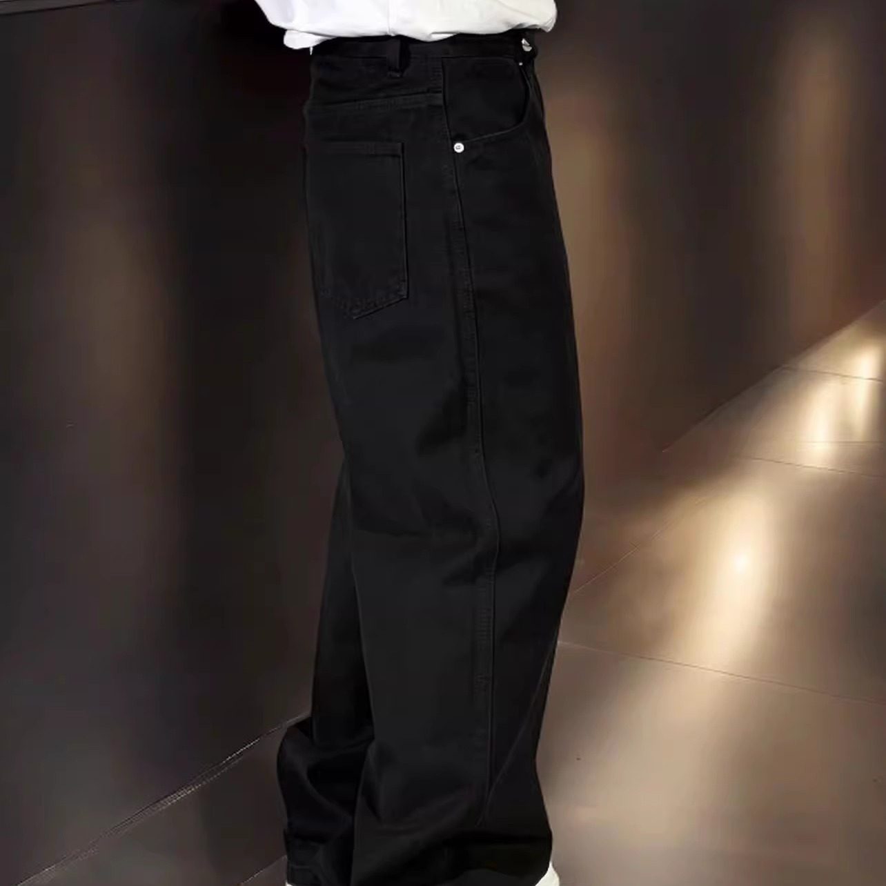 高端黑色弯刀裤男宽松直筒黑色牛仔裤秋冬季新款重磅高街阔腿长裤,男装,牛仔裤,淘宝优惠券,粉丝福利购,淘宝优惠卷