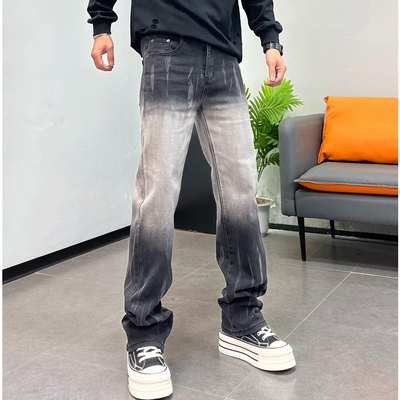 设计款渐变色扎染牛仔裤男宽松