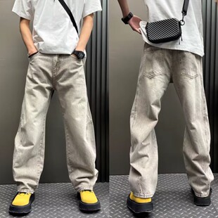 帅气直筒长裤 高级感复古灰色牛仔裤 2006新款 休闲弯刀裤 男宽松美式
