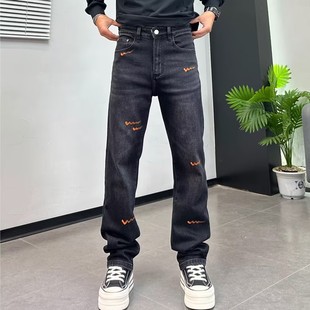 手绘印花牛仔裤 休闲显瘦直筒长裤 男宽松2025秋冬季 美式 新款 设计款