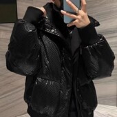 宽松假两件设计羽绒衣 时尚 高级感亮面羽绒服男立领面包服冬季 新款