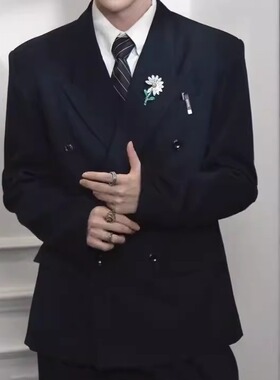 权志龙同款西服套装男 2025秋冬季新款时尚双排扣西装+休闲阔腿裤