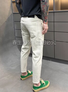 高端简约白灰色牛仔裤男修身小脚九分裤韩版简约休闲裤子2026新款