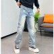 休闲阔腿裤 男宽松直筒牛仔裤 子潮牌个性 高级感美式 泼墨做旧休闲裤