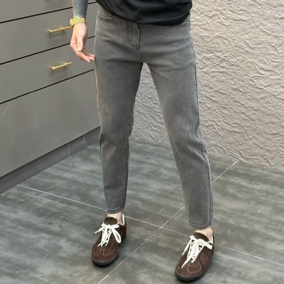 烟灰色牛仔裤男修身小脚2025夏季