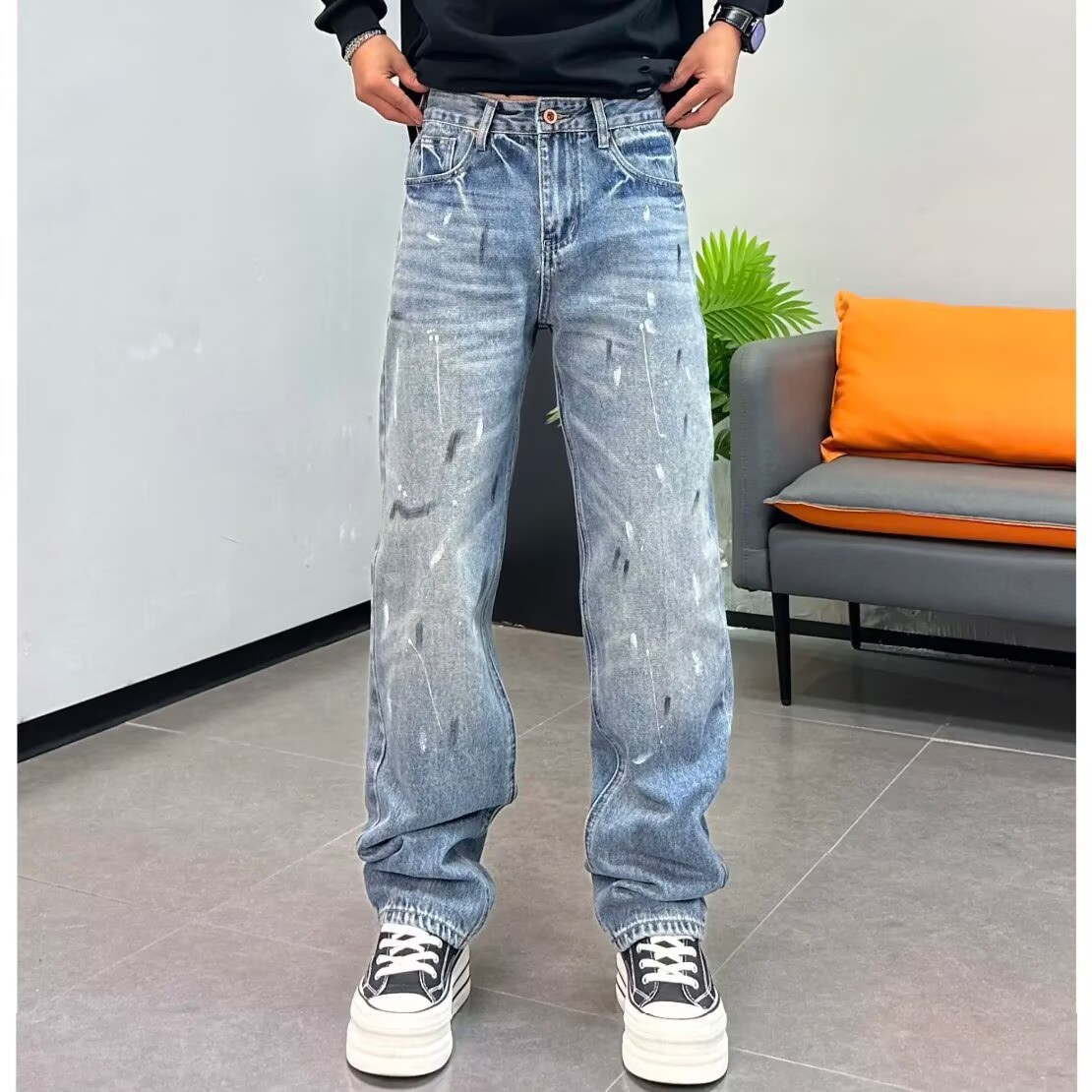 高街美式休闲直筒牛仔裤男宽松