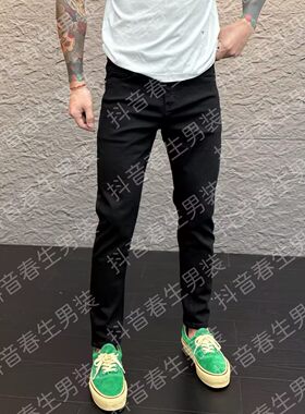 高级感刺绣牛仔裤男修身小直筒