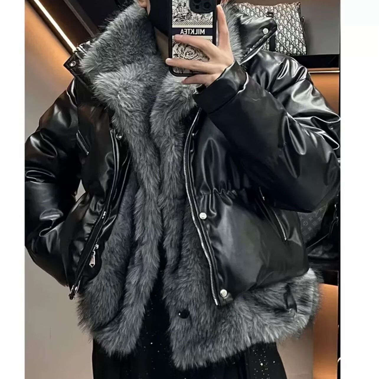 高级毛毛拼接棉衣男加厚保暖外套