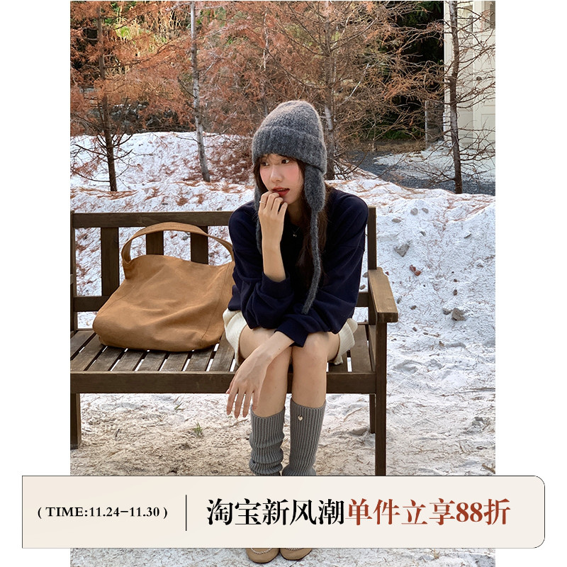 芝士商店可爱针织纯色护耳毛线帽