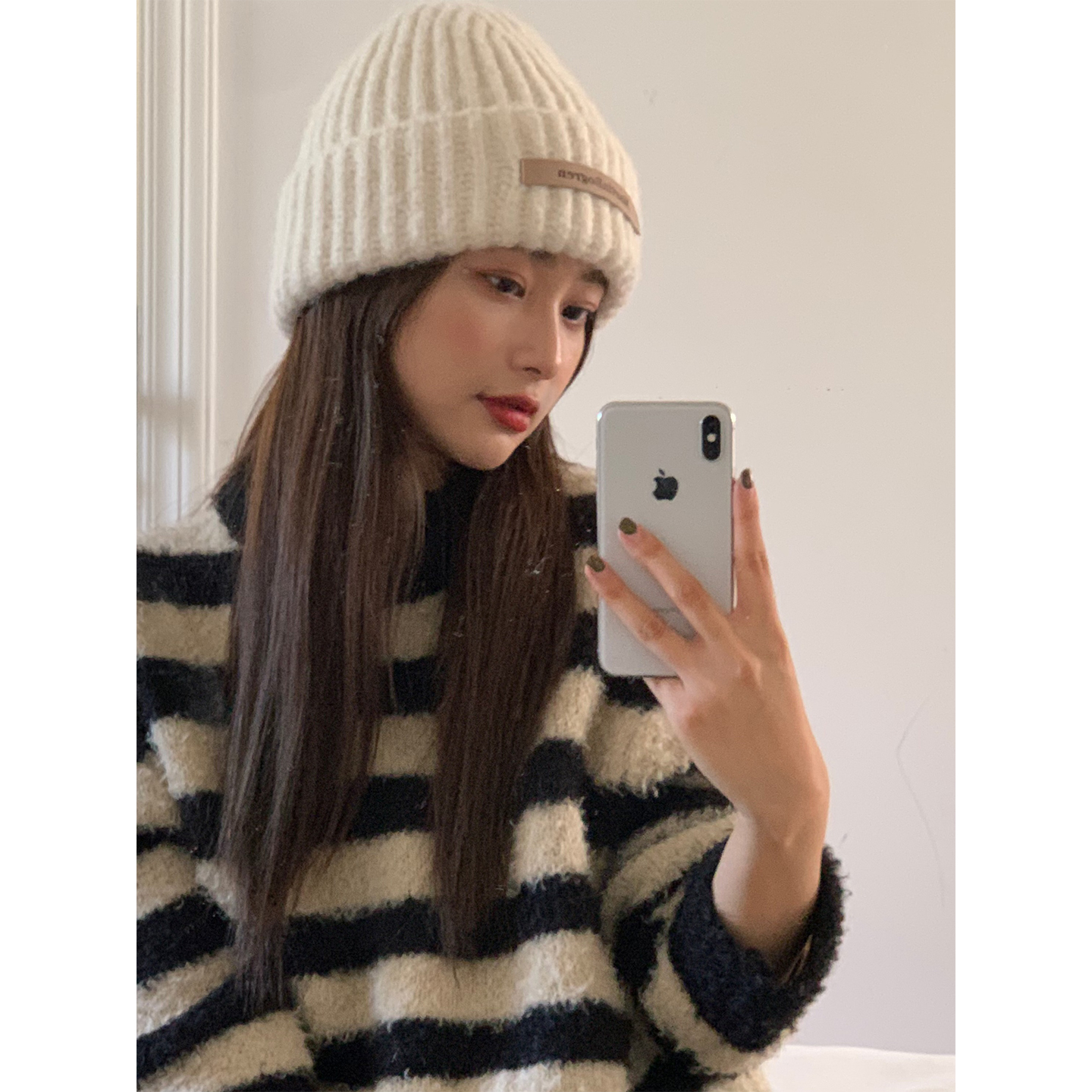 定制款带标字母韩系温暖毛线帽子