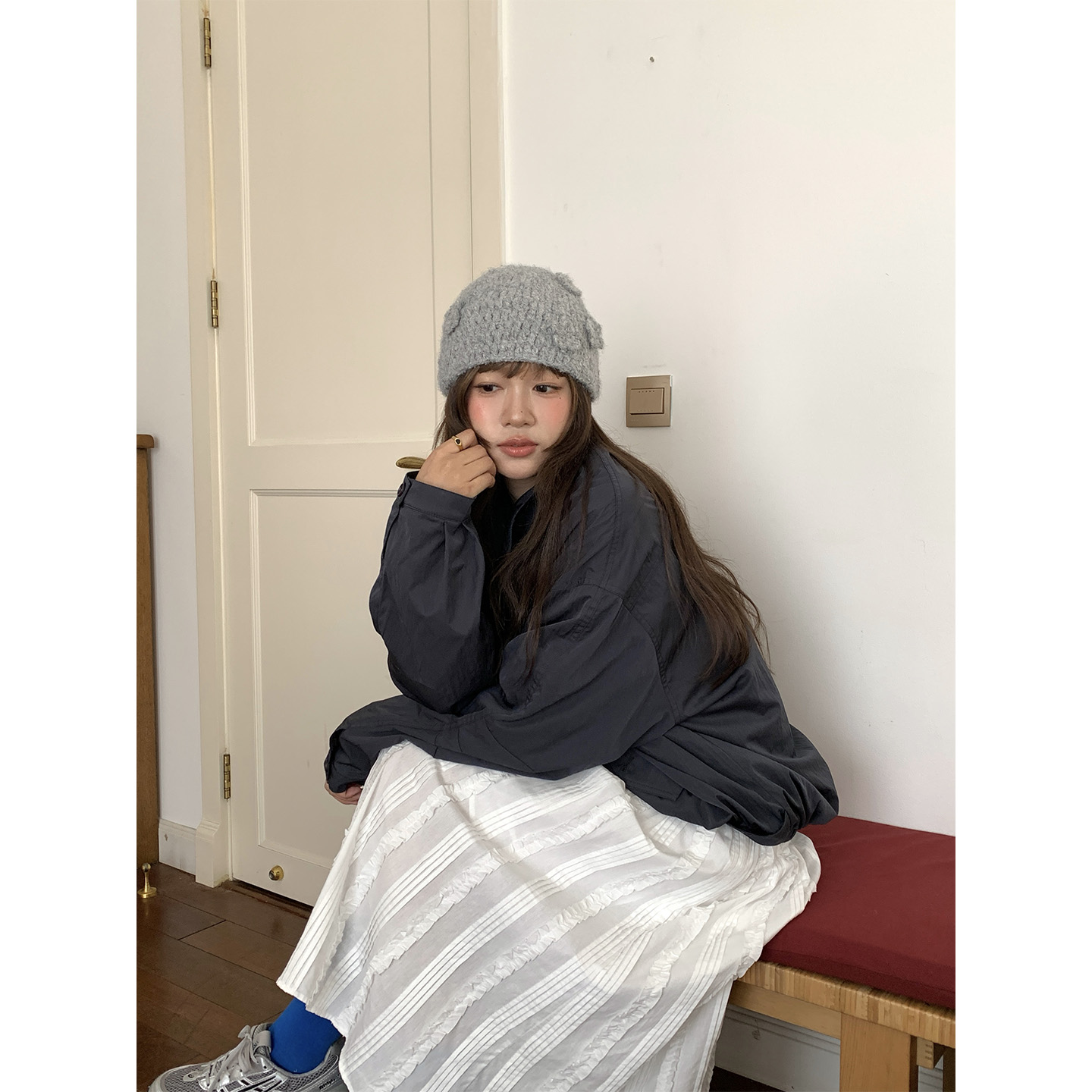 芝士商店~韩系时髦花朵毛线帽