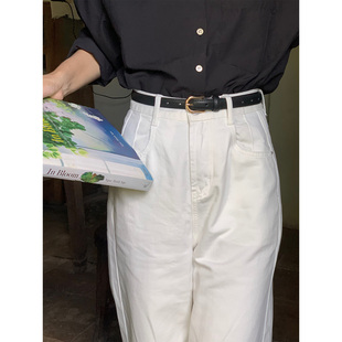 芝士商店 设计感小众百搭牛皮腰带配饰ins 复古黑色真皮细皮带女款