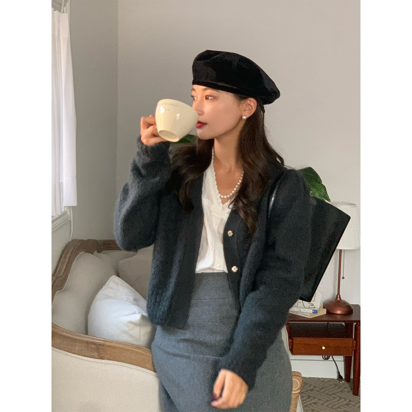 芝士商店温柔知性风黑丝绒贝雷帽